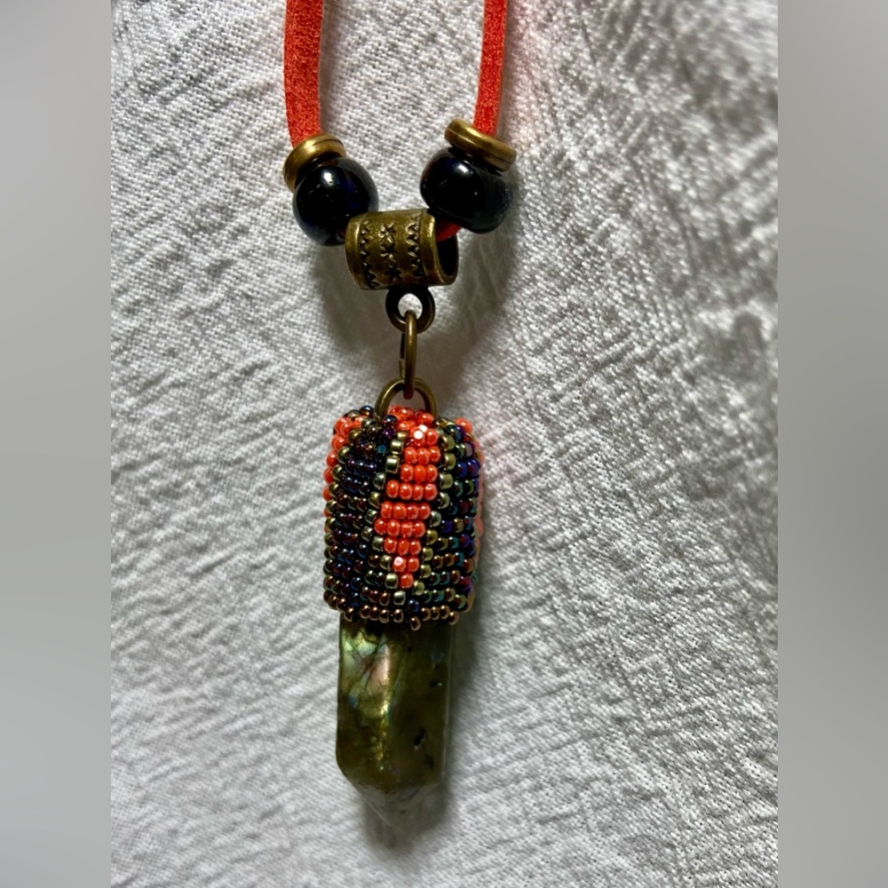 Labradorite Beaded Crystal Pendant Artisan Necklace